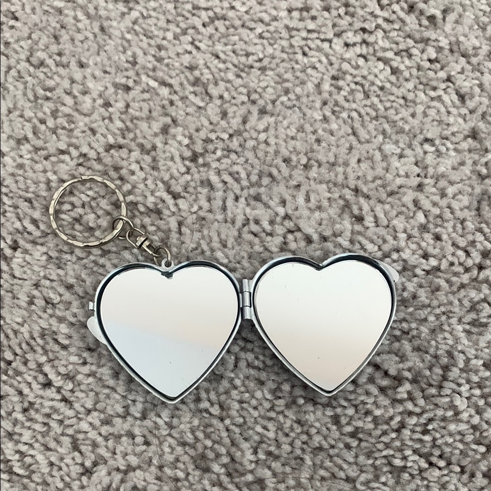 Heart-Shaped Silver Compact Mirror Keychain